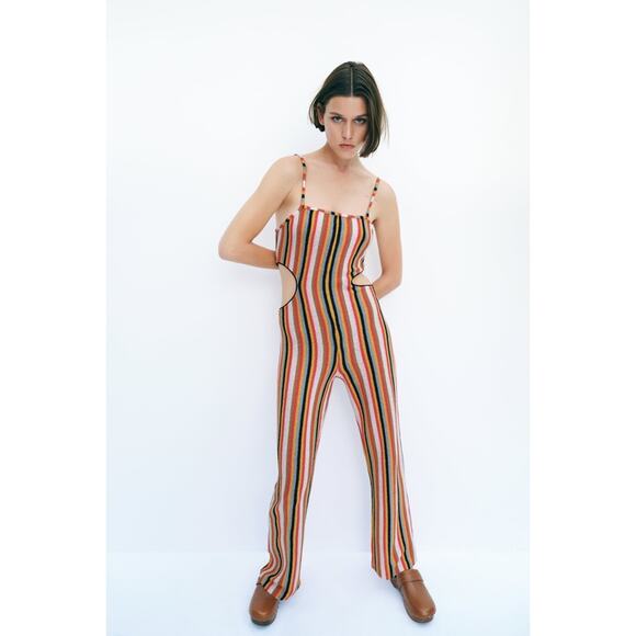 Zara Multicolor Striped Knit Side Cutout Jumpsuit - Medium - Picture 9 of 10